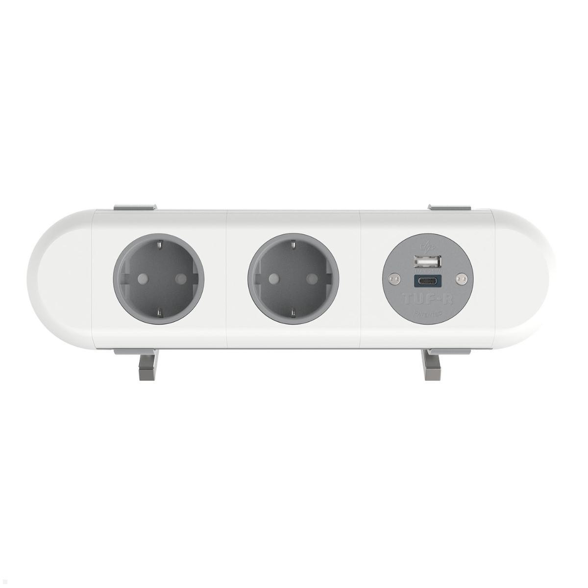 Dataflex Polar Tischanschlussfeld 2x Steckdose, 1x USB-A, 1x USB-C (25.100), weiß Front Dataflex Polar Tischanschlussfeld 2x Steckdose, 1x USB-A, 1x USB-C (25.100), weiß Front